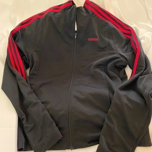 Adidas Black and Red Three Stripe Zip-Up Jacket M